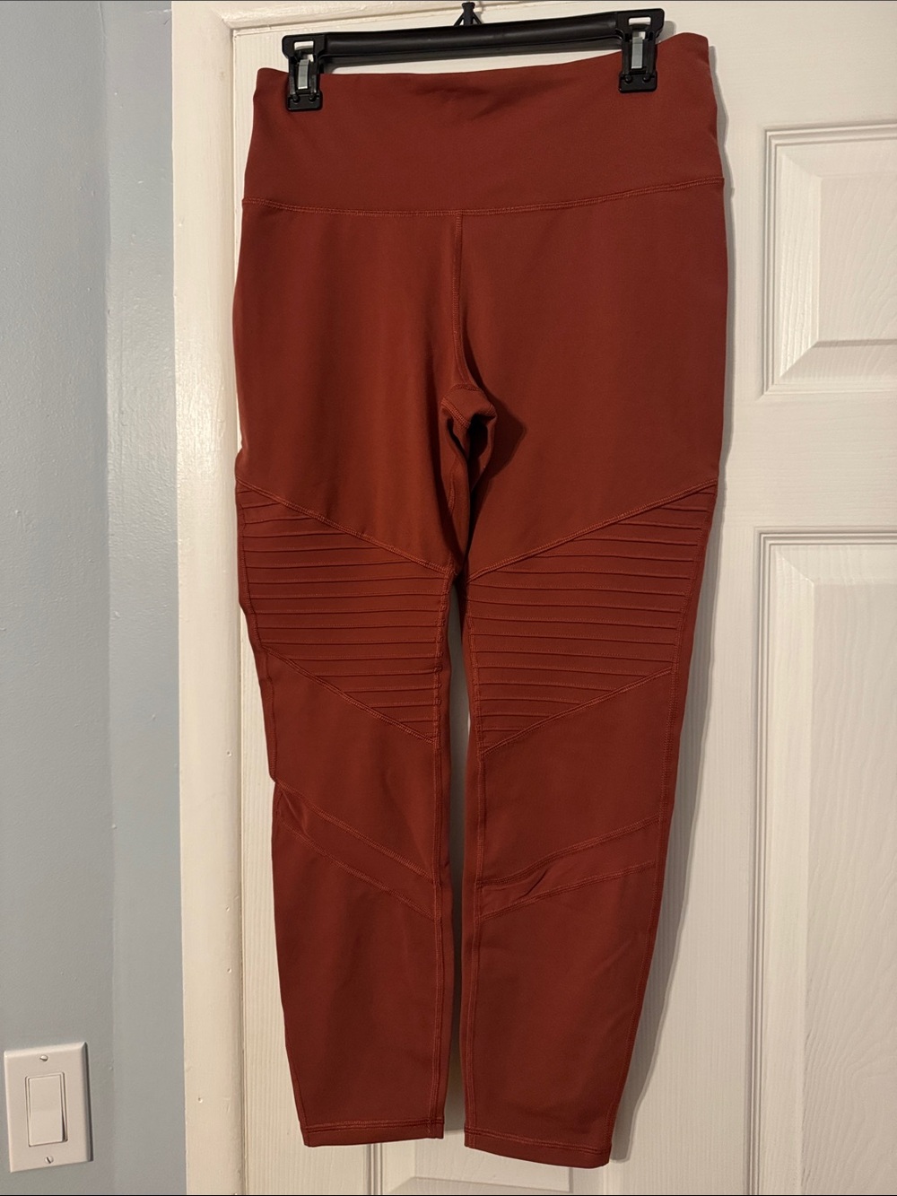Rust Red Ribbed Moto Leggings